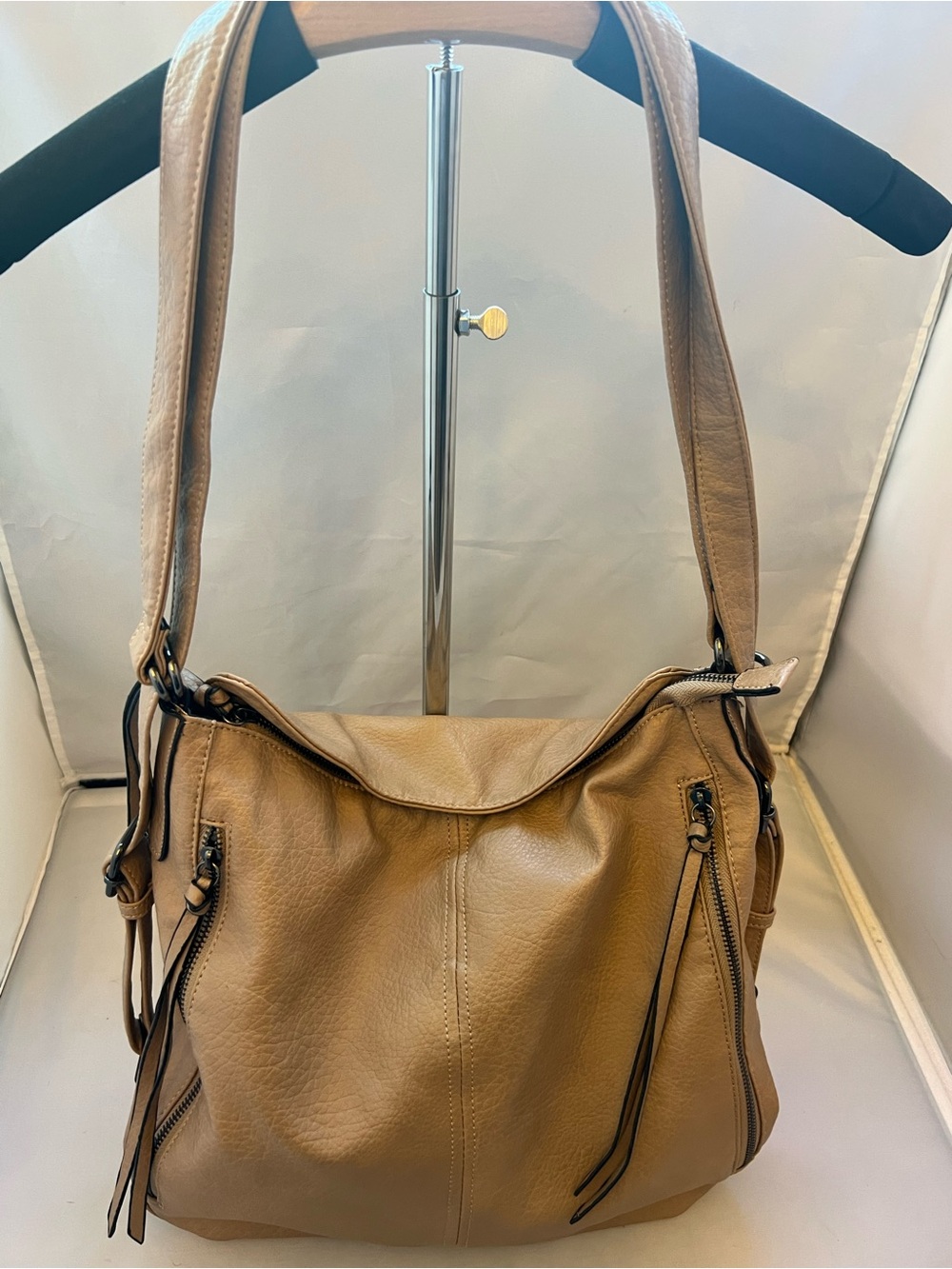 Angel Kiss Tan Shoulder Hobo with Tassel Zippers